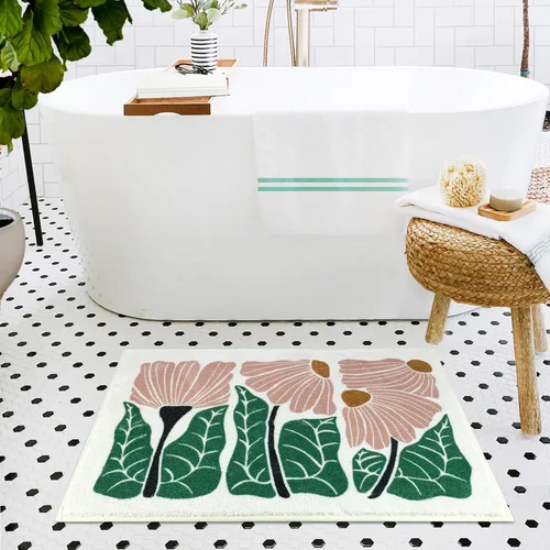 Miniatura 3 de SHIYUE Bonita alfombra de baño con diseño de flores para alfombras de baño, microfibra ultra suave y esponjosa, absorción de agua, tapete