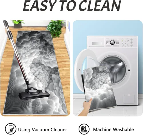 Miniatura 6 de Kitchen Mats for Floor 2 Piece Set 3D Abstract Cloud Sea Non Slip Kitchen Rugs Washable Retro Geometric Space Floor Mats Charcoal Gray Area Rug