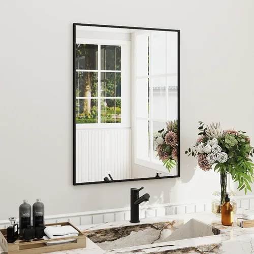 Miniatura 14 de Espejo de baño con marco de metal negro mate, espejo rectangular de tocador de 55 x 36 pulgadas, espejo de pared rectangular grande, antioxidante