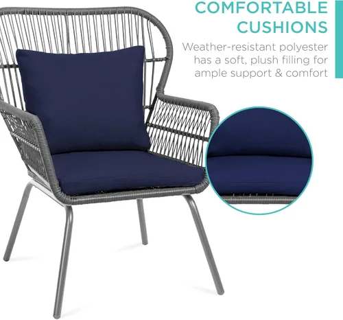 Miniatura 5 de Best Choice Products Juego de 3 piezas para conversación de patio, muebles de mimbre para todo tipo de clima para porche, patio trasero con 2 sillas