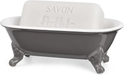 Miniatura 28 de Bañera decorativa en miniatura con patas de garra de cerámica de 6.5", jabonera para jabón en barra, soporte para esponja de cocina y bandeja