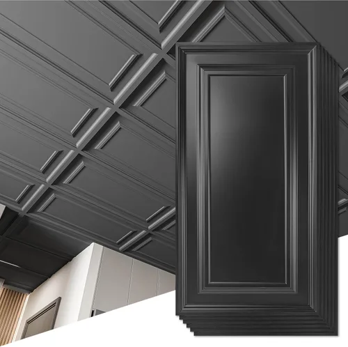 Miniatura 11 de Art3d Azulejos de techo colgantes de 24 x 48 pulgadas, color negro (paquete de 12, 96 pies cuadrados), paneles de revestimiento 3D que se pegan 2 x