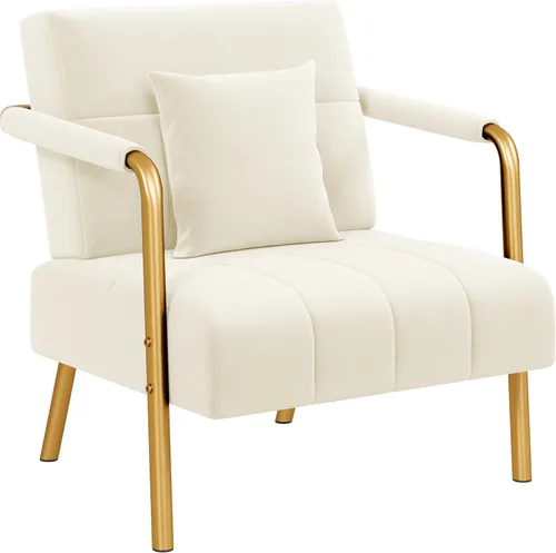 Miniatura 9 de Yaheetech Sofá moderno de 56.5 pulgadas de ancho, sofá pequeño de tela de terciopelo de lujo con brazos y patas de metal dorado para sala de estar