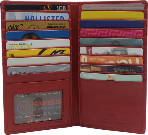 Miniatura 2 de Swiss Marshall Cartera larga de cuero genuino con bloqueo RFID, Cn Rojo, Plegable