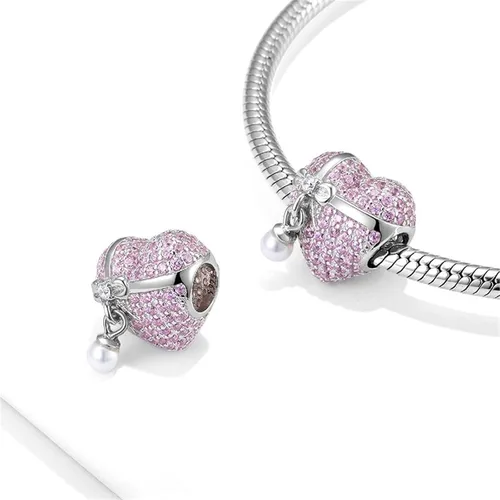 Miniatura 2 de GNOCE Abalorio de plata de ley 925 con diseño de corazón de amor con pajarita