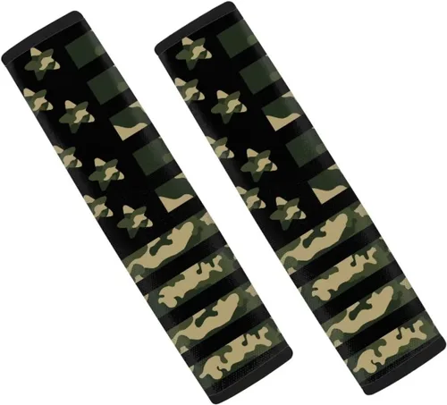 LedBack Fundas para cinturón de seguridad de coche con diseño de bandera americana y camuflaje, paquete de 2, almohadilla universal para cinturón de