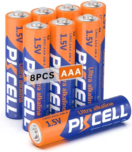 PKCELL - Paquete de 8 baterías AAA, baterías Triple A, batería alcalina de alto rendimiento de 1.5V para linternas, teclados, relojes, juguetes,