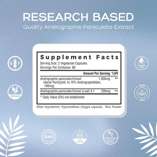 Miniatura 6 de Natural Cure Labs Extracto premium de Andrographis Paniculata 1,200 mg - 100 mg de andrografólidos estandarizados - Cápsulas veganas de apoyo
