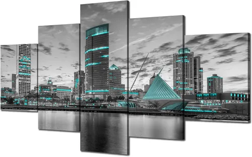 Miniatura 19 de Cawpom Arte de pared de Los Ángeles en blanco y negro, cuadro decorativo para pared, diseño de horizonte de Los Ángeles, póster de palmera, marco