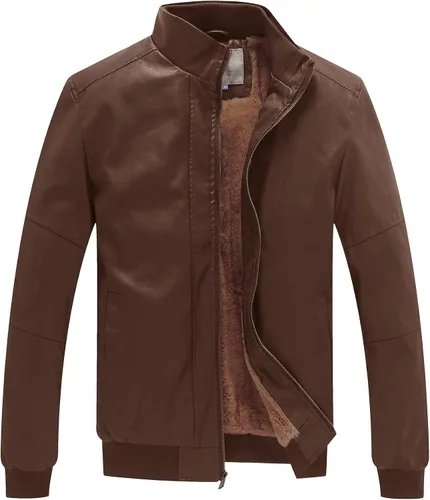 Miniatura 9 de WenVen Chaqueta de piel sintética con cuello alto y forro polar para hombre