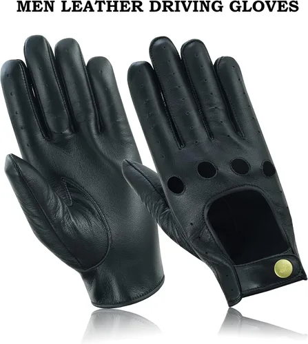 Miniatura 2 de Guantes de cuero para hombre, guantes de conducción de cuero para chofer, guantes de piel de cordero 100% auténtica, guantes de dedo completo
