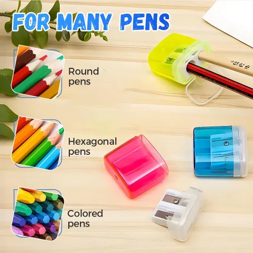 Miniatura 4 de Sacapuntas con tapa, sacapuntas manual de mano de doble agujeros para lápices estándar y jumbo, sacapuntas compacto y lindo para niños, adultos