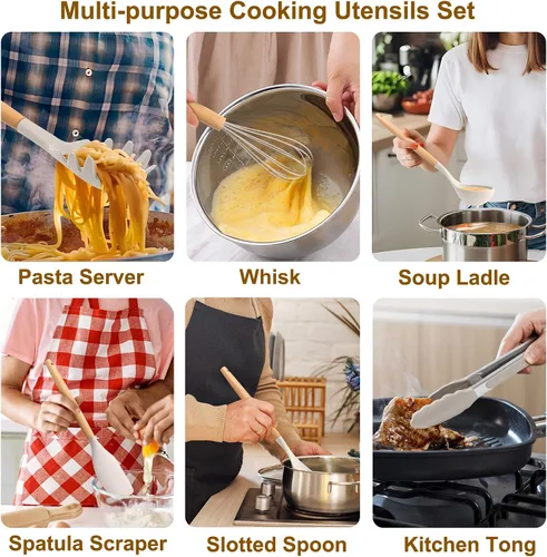 Miniatura 4 de LIANYU Juego de utensilios de cocina de 15 piezas con soporte, utensilios de cocina de silicona que incluyen espátula, pinzas, espátula, espátula