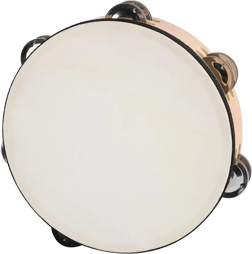 Pandereta de 8 Pulgadas con Parche de Piel de Cabra y Concha de Haya, 6 Pares de Sonajas de Metal, Pandereta de Mano para Adultos, Ideal para Danza,