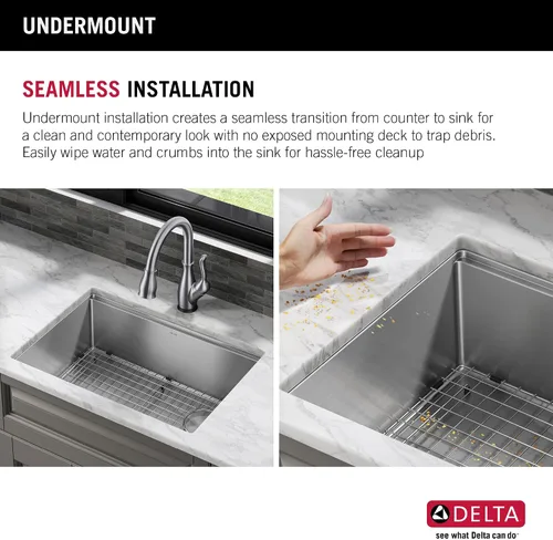 Miniatura 2 de DELTA FAUCET 95B932-27S-SS Lorelai - Lavaplatos para estación de trabajo de cocina, montaje bajo encimera, de acero inoxidable, tarja individual