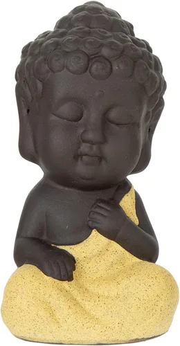 Miniatura 10 de FENGSHUI-CAISHEN Estatua de Little Buddha, figura de Buda bebé, arcilla hecha a mano para meditar decoración de escritorio zen para interiores Rojo