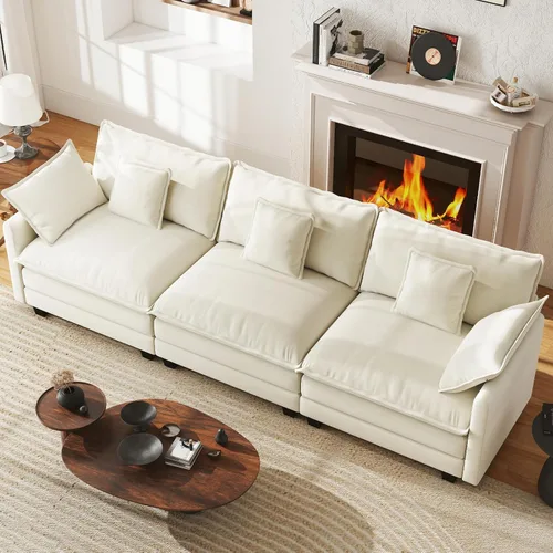 Miniatura 9 de WorthFurni Sofá Seccional Modular de 111.4", Sofá de Nube en Forma de U con 2 Otomanas Móviles, Cómodo Sofá de Chenille de Asiento Profundo