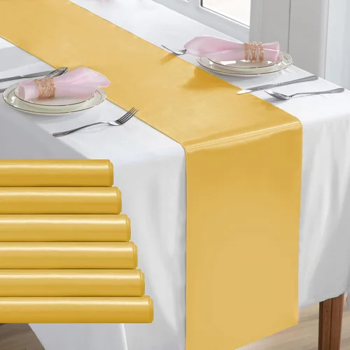 Miniatura 11 de Paquete de 2 caminos de mesa negros de 12 x 108 pulgadas, camino de mesa rectangular de seda satinada suave para bodas, banquetes, decoración