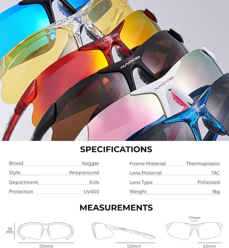 Miniatura 6 de Xagger Gafas de sol deportivas polarizadas para niños y niñas de 8 a 14 años niños adolescentes béisbol sóftbol TR90