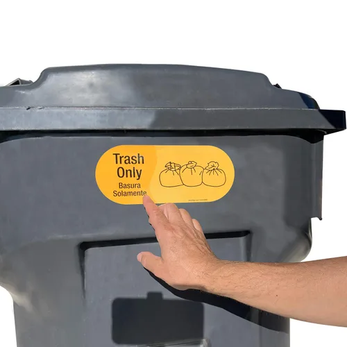 Miniatura 8 de SmartSign Basura Solamento - Paquete de 4 etiquetas bilingües con símbolo, poliéster laminado de 5 mil con adhesivo SuperStick, amarillo y negro