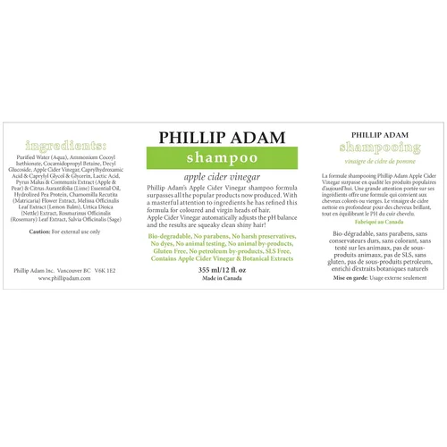 Miniatura 2 de Phillip Adam Champú de vinagre de sidra de manzana para cabello brillante, sin sulfatos y sin parabenos, aroma original de manzana verde, 12 onzas