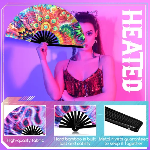 Miniatura 2 de Pinkunn 10 ventiladores plegables de mano con varillas de bambú y estuche para festivales, manualidades, rave, arco iris, para regalos de fiesta
