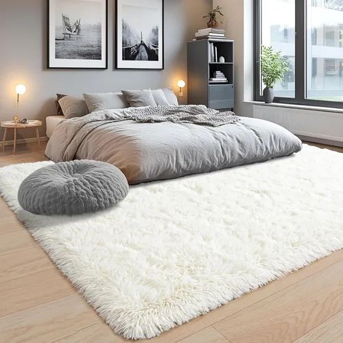 Miniatura 7 de Alfombras de área de 8x10 para sala de estar, alfombra shaggy grande ultra suave y esponjosa para dormitorio, alfombras de felpa mullida Blanco crema