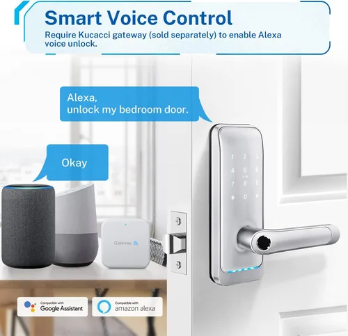 Miniatura 5 de Cerradura de puerta inteligente con teclado con asa: cerradura inteligente de entrada sin llave Kucacci para puerta delantera, código electrónico