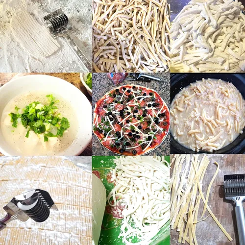 Miniatura 5 de Honbay 1 cortador de fideos de pasta de acero inoxidable, cortador de pasta de espagueti, rodillo de celosía, cortador de masa de mano para cocina