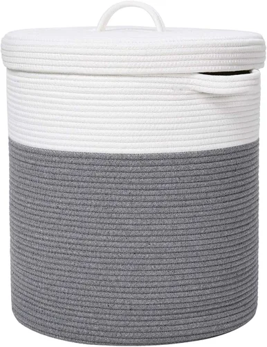 Miniatura 13 de Cesta de almacenamiento extra grande de 16" x 16" x 18" con tapa, cestas de almacenamiento de cuerda de algodón, canasta de lavandería, contenedor