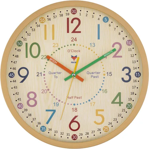 Miniatura 11 de Foxtop Reloj de pared silencioso para niños, funciona con pilas, sin tictac, reloj colorido para niños, para aula, sala de juegos, habitación