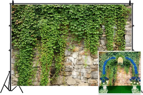 Miniatura 8 de Leyiyi Fondo de hojas de jardín de primavera de 5 x 3 pies, plantas de jardinería, grunge, piedra, pared, verde, bandera, veleta, rama, cubierta