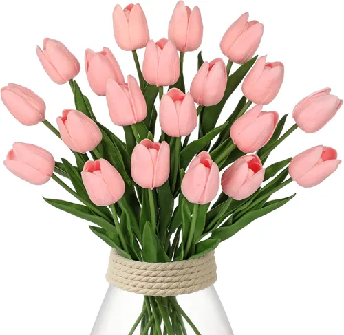 Miniatura 8 de 20 tulipanes artificiales mixcolor de tacto real, flores falsas para el día de la madre, 13.5 pulgadas, tulipanes sintéticos, flores artificiales a