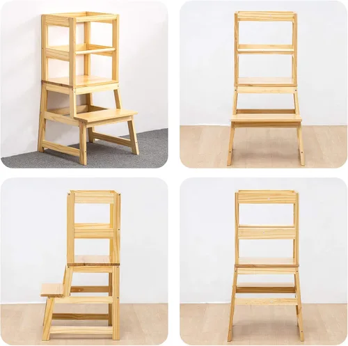 Miniatura 4 de Taburete de cocina para niños pequeños con alfombrilla antideslizante, Taburete de aprendizaje Montessori de madera para niños de Wood City, Torre