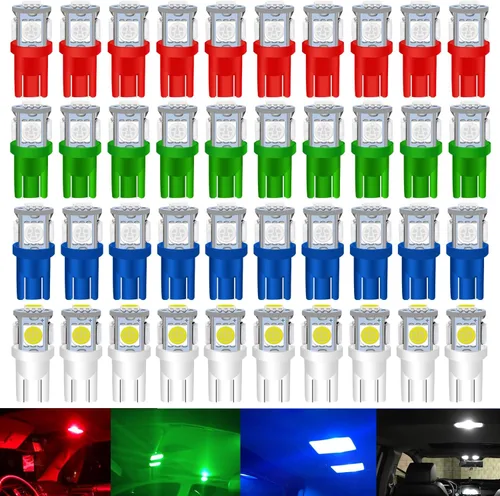Miniatura 10 de Paquete de 25 bombillas LED 194, bombillas LED T10 súper brillantes, bombillas 2825 5050 Chipset 5-SMD, W5W 168 bombillas LED de repuesto para Rojo