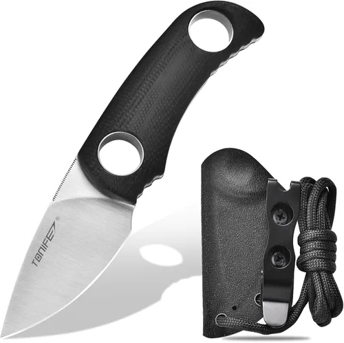 Miniatura 7 de TONIFE Cuchillo de hoja fija de 4.8 cm, cuchillo mini para el cuello con funda Kydex y cordón, cuchillo fijo portátil EDC para supervivencia al aire