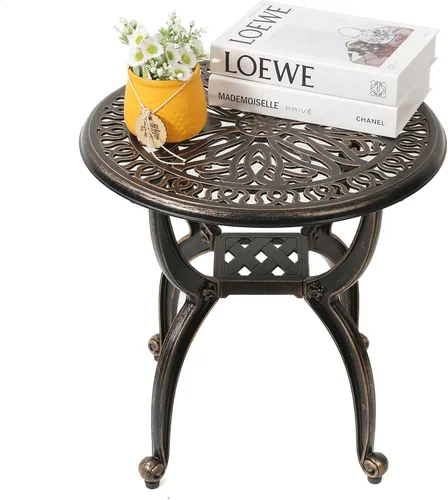 Miniatura 3 de C/G patio casa C/G Mesa auxiliar de aluminio fundido para patio, mesa auxiliar decorativa para exteriores, patrón floral ornamentado