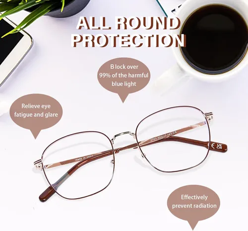 Miniatura 4 de Lentes de bloqueo de luz azul de metal para mujeres y hombres, anteojos cuadrados para computadora, antifatiga ocular y protección UV