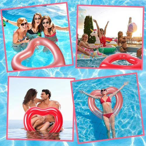 Miniatura 6 de Sumind Flotador de piscina con forma de corazón, 2 piezas, 47.3 x 39.4 pulgadas, anillos de natación inflables para despedida de soltera, tubo