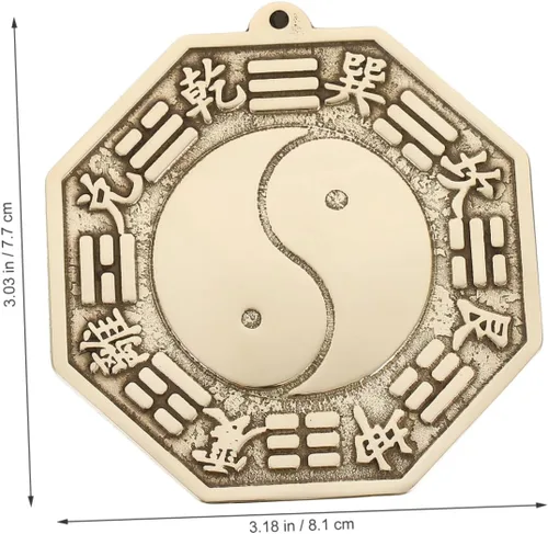 Miniatura 6 de LIFKOME 3 espejos tradicionales chinos de madera Bagua, adornos de espejo Bagua de cobre chino, latón de montaña, espejo convexo de Bagua