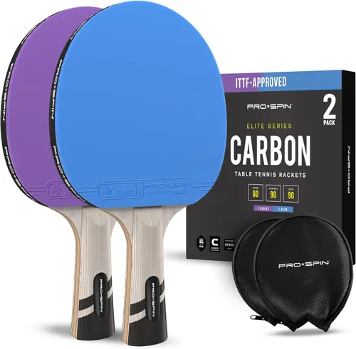 PRO-SPIN Palas de ping pong - Raquetes de tenis de mesa de nivel profesional con fibra de carbono para un control superior | Lámina de 7 capas, goma