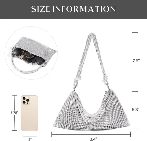 Miniatura 6 de SWEETV Bolso de noche para mujer, bolso de mano con diamantes de imitación para formalbodacóctelbaile de graduaciónfiestaclub, bolsas Hobo