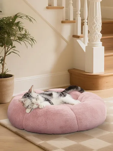 Miniatura 13 de OhGeni Cama calmante para perros y gatos de 20 pulgadas en forma de dona para mascotas pequeñas, cálida y cómoda, esponjosa, duradera, lavable a
