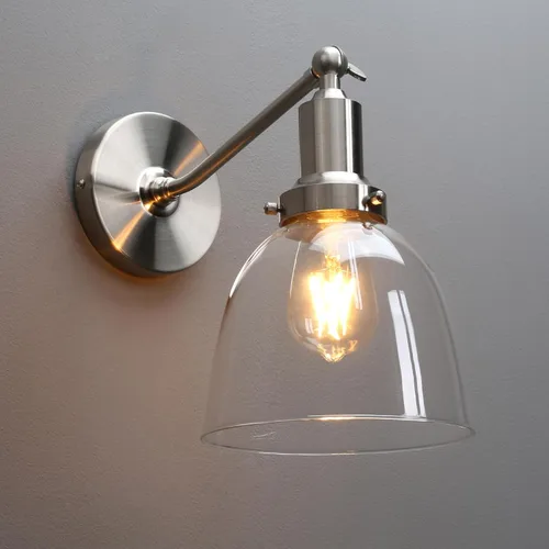 Miniatura 20 de PERMO Aplique doble cromado industrial de 2 luces, apliques de pared con pantalla de vidrio transparente acampanada en forma de embudo, luz