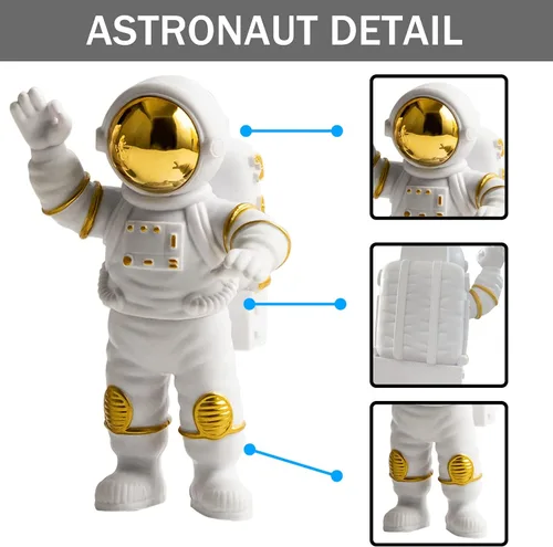 Miniatura 4 de Decoración de figura de astronauta, estatua de astronauta de poliresina, espejo galvanizado dorado, figura de astronauta, escultura para adorno