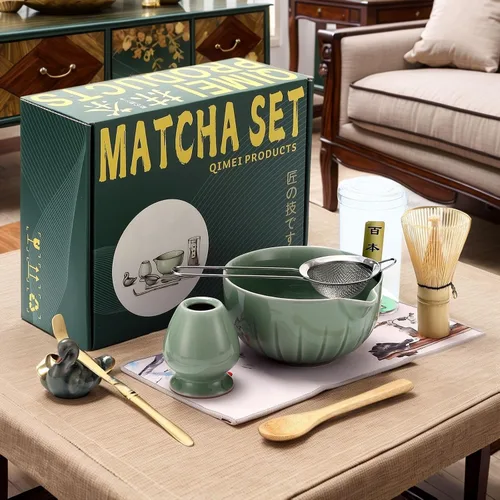 Miniatura 7 de Accesorio de ceremonia de matcha, batidor de matcha glaseado temmoku, cuchara tradicional (chashaku), cuchara de té, soporte para batidor, 1 tazón