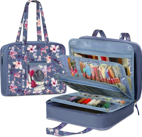 FINPAC Bolsa de almacenamiento de suministros de costura y manualidades, bolsa organizadora de viaje de gran capacidad con bolsillos transparentes y