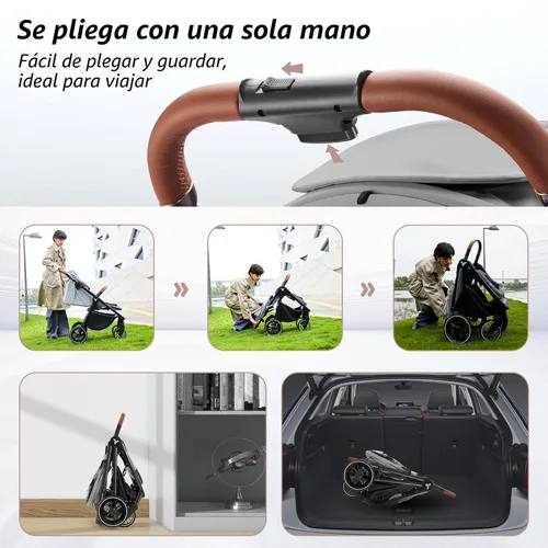 Miniatura 4 de Tinyiota Cochecito para bebés, cochecitos para niños pequeños con toldo grande UPF 50+, cochecito de bebé de lujo con mango de cuero y asiento Gris