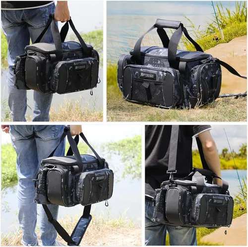 Miniatura 6 de X Strike Bolsa de pesca - Almacenamiento impermeable con 4 cajas de aparejos 3600, bolsa de hombro de agua salada y agua dulce para camping, caza