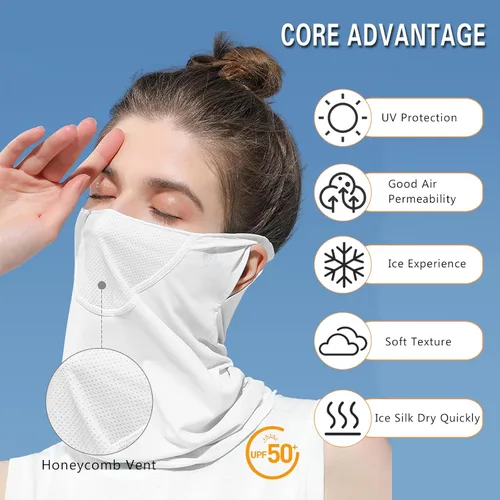 Miniatura 2 de PROUDDEMON Máscara facial UV UPF 50+ para mujeres y hombres – Polaina de protección solar de cara completa de seda de hielo, velo refrescante
